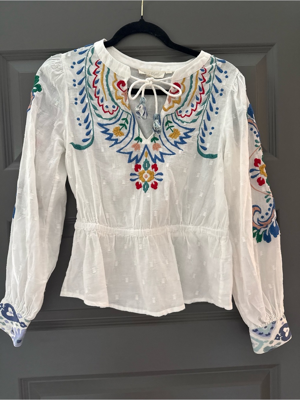 Anthropologie Forever That Girl White Embroidered Boho Peasant Blouse - Picture 7 of 7